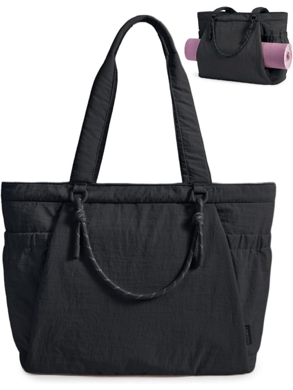 Women's Black Knotted Handle Large Yoga Bag with Yoga Mat Holder Beach Tote